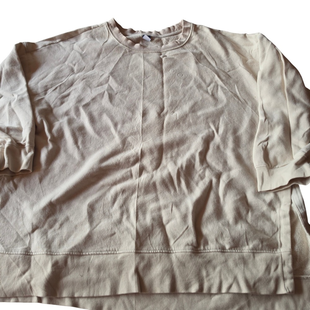 Old Navy SoComfy Women XL Cream Beige Fleece Crew Neck Sweatshirt Pullover
